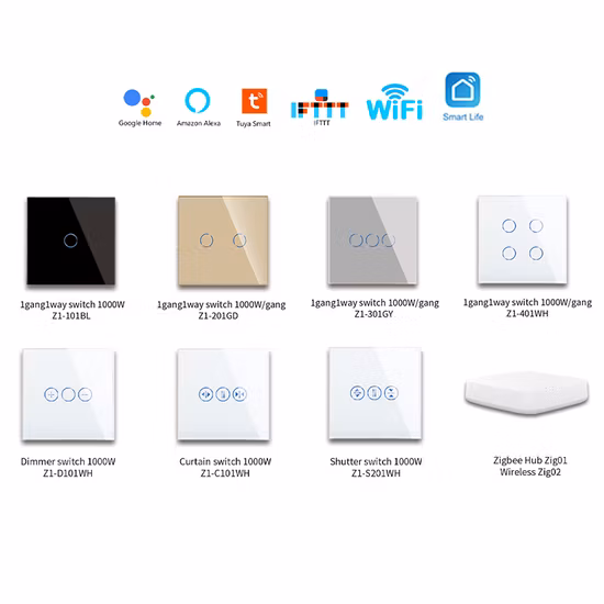 Tuya Smart Switch Zigbee WiFi Wall Switch Touch Glass Panel Switch Light Switch