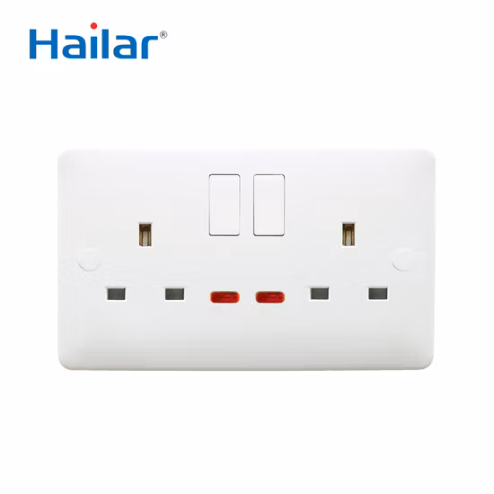 Wall Switched Socket with Button with Neon UK Standard