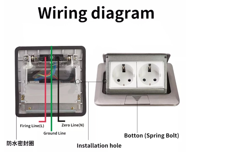 German Standard Electric Power 16A 250V Double AC Plug Outlet Port Ground Electrical Floor Socket Extension