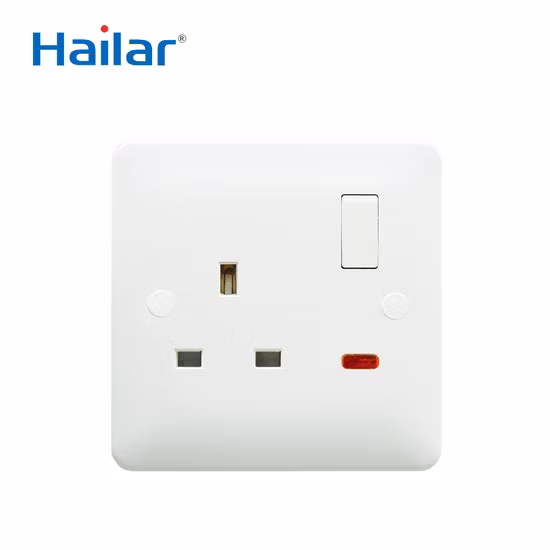Wall Switched Socket with Button with Neon UK Standard