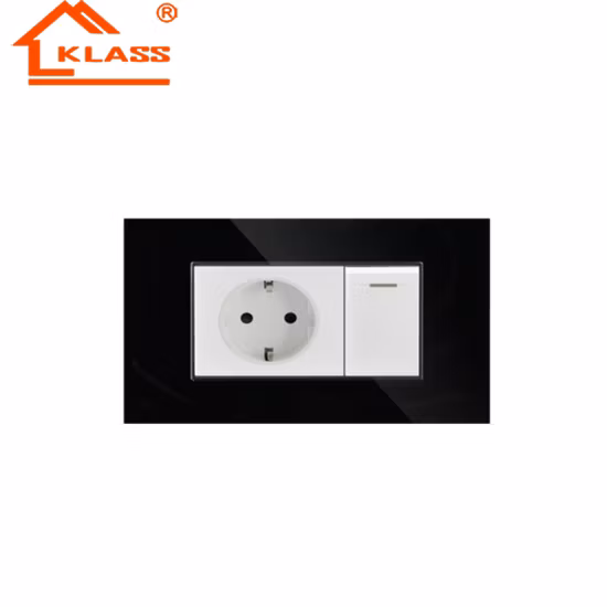 Painel Arcrílico Preto 16A Alemanha Soquete + Soquete Italiano